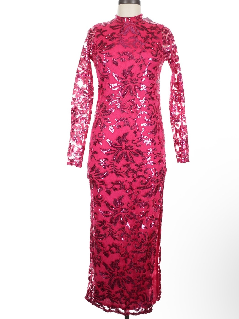 NWT Nasty Gal Hot Pink Sequin Long-Sleeve Maxi Dress 6